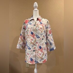 Women’s Size 12P USA Travel-Themed Blouse